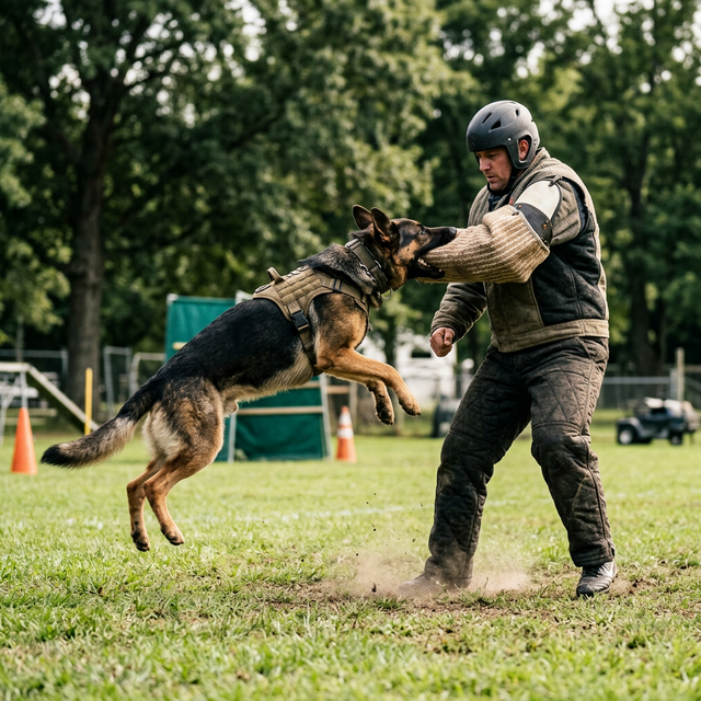 Protection dog training session with German Shepherd, California